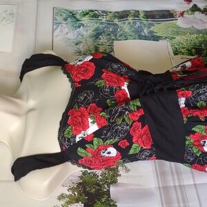 Hot Topic Size 12 Dress Floral Roses Skulls Lined Whimsygoth Day of the Dead